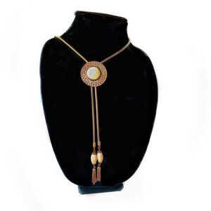 Vintage Banana Bob faux Ivory Art Deco ox gold tasseled slide necklace